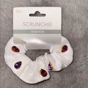White Scrunchie with Pink and Purple Accents